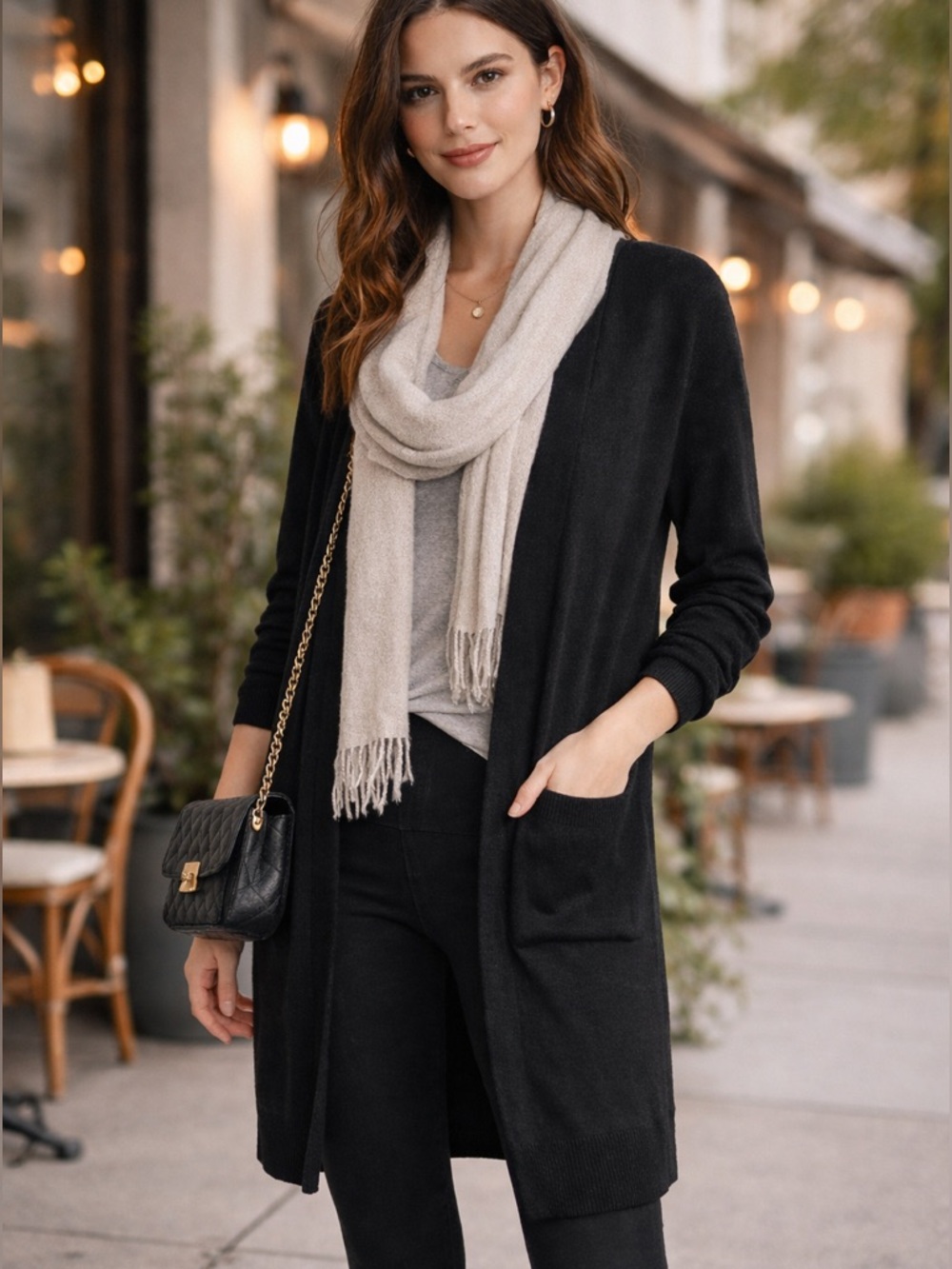 Open-Front Black Women’s Long Cardigan Sweater